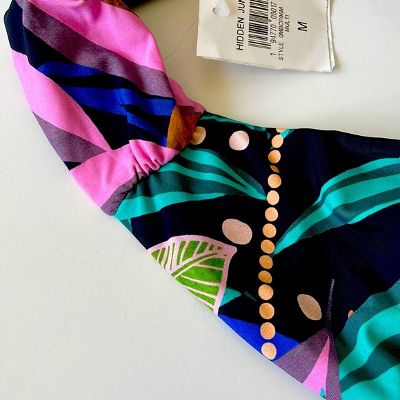 NWT M BAR lll tropical jungle multicolor tanga swim bottoms black pink floral - Picture 6 of 9